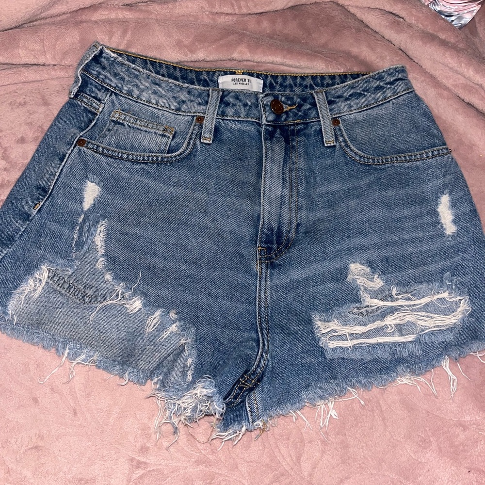 Forever 21 Blue Ripped Jean Shorts